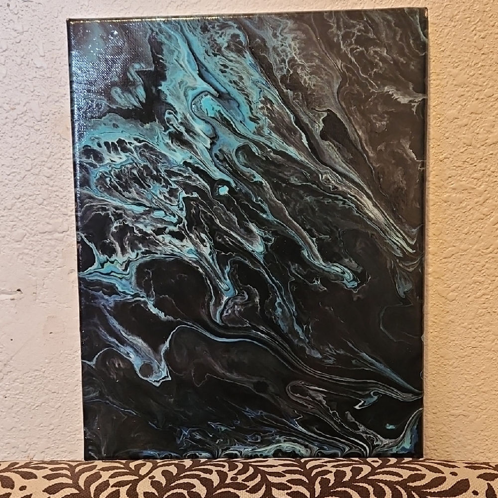 "Into The Deep" Acrylic Paint Pouring on 9.5x12" Stretched Canvas w clear coat